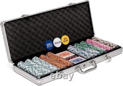 Ensemble ultime de poker Texas Hold'em 500 jetons, boutons de croupier et boîte-cadeau en aluminium