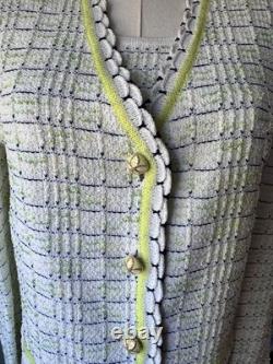 Ensemble veste de costume en maille St John Collection, taille 10 L, blanc, citron vert, marine
