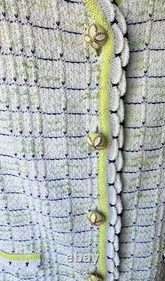 Ensemble veste de costume en maille St John Collection, taille 10 L, blanc, citron vert, marine