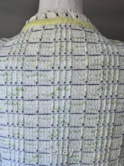 Ensemble veste de costume en maille St John Collection, taille 10 L, blanc, citron vert, marine