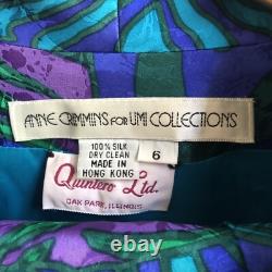 Ensemble veste et jupe Anne Crimmins UMI Collections pour femmes 6 soie bleu vert rétro années 80