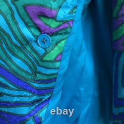 Ensemble veste et jupe Anne Crimmins UMI Collections pour femmes 6 soie bleu vert rétro années 80