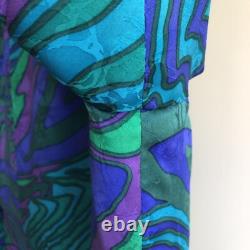 Ensemble veste et jupe Anne Crimmins UMI Collections pour femmes 6 soie bleu vert rétro années 80