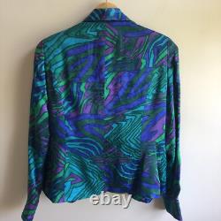 Ensemble veste et jupe Anne Crimmins UMI Collections pour femmes 6 soie bleu vert rétro années 80