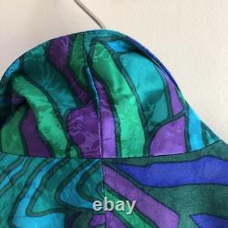 Ensemble veste et jupe Anne Crimmins UMI Collections pour femmes 6 soie bleu vert rétro années 80
