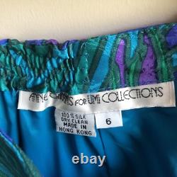 Ensemble veste et jupe Anne Crimmins UMI Collections pour femmes 6 soie bleu vert rétro années 80