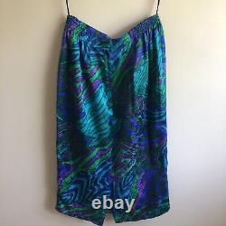 Ensemble veste et jupe Anne Crimmins UMI Collections pour femmes 6 soie bleu vert rétro années 80