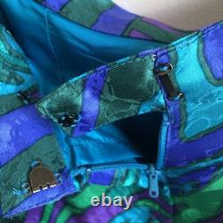 Ensemble veste et jupe Anne Crimmins UMI Collections pour femmes 6 soie bleu vert rétro années 80