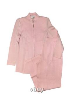 Ensemble veste et pantalon en maille St John pour femme, taille 4, rose, à fermeture éclair, col montant, collection costume USA