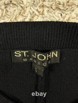 Ensemble veste zippée bleue en maille et pantalon noir en maille St. John Collection Santana, taille 6 USA