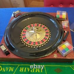 Ensemble vintage de luxe de roulette et de blackjack 16 avec couverture de table en baize bleue