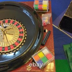Ensemble vintage de luxe de roulette et de blackjack 16 avec couverture de table en baize bleue
