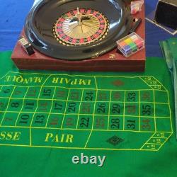 Ensemble vintage de luxe de roulette et de blackjack 16 avec couverture de table en baize bleue
