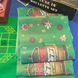 Ensemble vintage de luxe de roulette et de blackjack 16 avec couverture de table en baize bleue