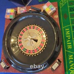 Ensemble vintage de luxe de roulette et de blackjack 16 avec couverture de table en baize bleue