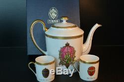 Fabergé Set Coffee Pot & Deux Coupes Coffe Porcelaine 24k W / Boîte