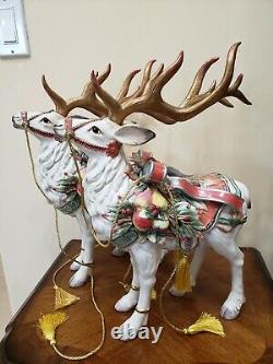Fitz & Floyd Enchanted Holiday Deer Reindeer Figurine Ensemble De Deux