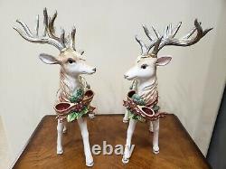 Fitz & Floyd Florentine Christmas Deer Reindeer Figurine Ensemble De Deux