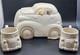 Fitz Et Floyd Bocal &agrave; Biscuits Automobile Avec Mugs Automobiles, Ensemble Rare Du Japon 1978
