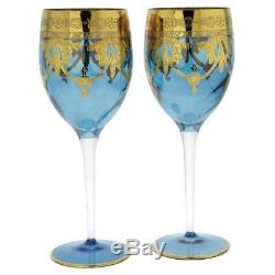 Glassofvenice Ensemble De Deux En Verre De Murano Verres À Vin 24k Feuille D'or Bleu
