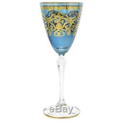 Glassofvenice Ensemble De Deux En Verre De Murano Verres À Vin 24k Feuille D'or Bleu