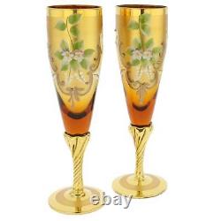 Glassofvenice Set De Deux Figaro Murano Flûtes De Champagne 24k Feuille D'or- Gol