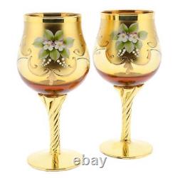 Glassofvenice Set De Deux Verres À Vin En Verre De Murano 24k Gold Leaf Golden Brown