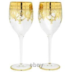 Glassofvenice Set De Deux Verres À Vin En Verre De Murano 24kt Gold Leaf Transparent