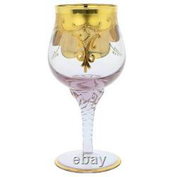 Glassofvenice Set De Deux Verres À Vin En Verre De Murano Lavande À Feuilles D'or 24k