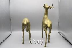 Grand Laiton Buck And Doe Deer Paire Vintage Figurines/sculptures Ensemble De Deux Décor