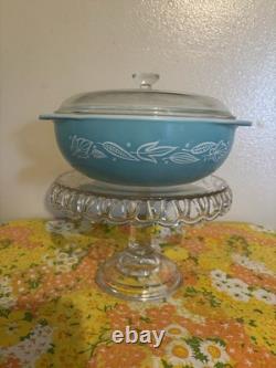 HTF Pyrex vintage rare soufflé de feuilles 024 plat rond de 2 pintes avec couvercle