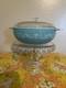 Htf Pyrex Vintage Rare Souffl&eacute; De Feuilles 024 Plat Rond De 2 Pintes Avec Couvercle