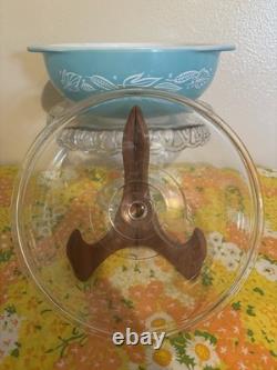 HTF Pyrex vintage rare soufflé de feuilles 024 plat rond de 2 pintes avec couvercle
