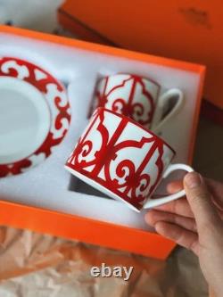 Hermès Balcon du Guadalquivir Ensemble tasse à café et soucoupe en porcelaine rouge pour deux