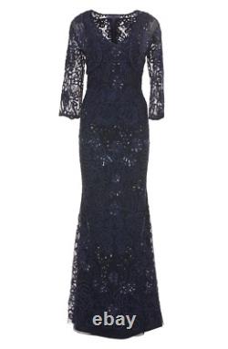 JS COLLECTIONS Ensemble 2 pièces Soutache perlé bleu marine Robe en dentelle + Boléro 16 XL