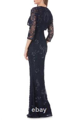 JS COLLECTIONS Ensemble 2 pièces Soutache perlé bleu marine Robe en dentelle + Boléro 16 XL