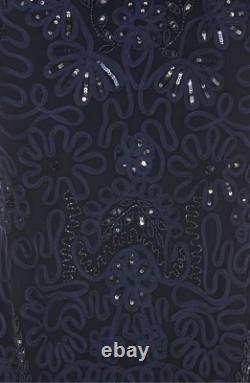 JS COLLECTIONS Ensemble 2 pièces Soutache perlé bleu marine Robe en dentelle + Boléro 16 XL