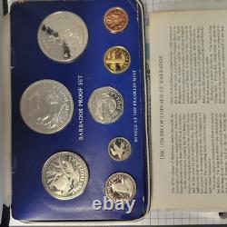 La Monnaie de Preuve de Barbade de 1976, Ensemble de 8 Pièces. Deux Pièces en Argent. Franklin Mint