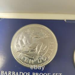 La Monnaie de Preuve de Barbade de 1976, Ensemble de 8 Pièces. Deux Pièces en Argent. Franklin Mint