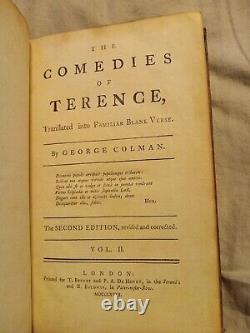 Les Comédies de Terence George Colman 1768, coffret de deux volumes, deuxième édition