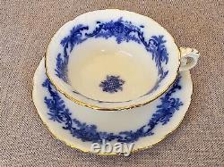 Lot de 11 ensembles de tasses et soucoupes en porcelaine antique bleu foncé Flow Brown-westhead & Moore Cauldon