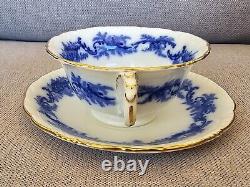 Lot de 11 ensembles de tasses et soucoupes en porcelaine antique bleu foncé Flow Brown-westhead & Moore Cauldon