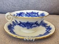 Lot de 11 ensembles de tasses et soucoupes en porcelaine antique bleu foncé Flow Brown-westhead & Moore Cauldon