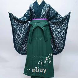 Manches de deux shaku, dentelle, kimono, ensemble complet, longueur de kimono courte, vert foncé, H
