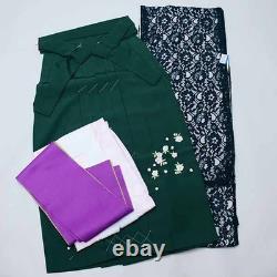 Manches de deux shaku, dentelle, kimono, ensemble complet, longueur de kimono courte, vert foncé, H