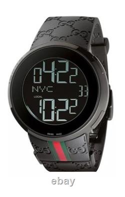 Montre unisexe I-Gucci Collection avec bracelet en caoutchouc noir 44 mm, YA 114-2