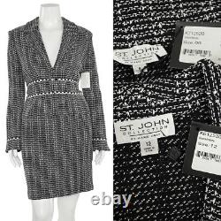 NWT Collection St John Ensemble Jupe 2Pièces taille 12/6 Set Veste & Jupe Noir & Blanc