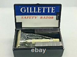 Non Utilisé Vintage 1930s Gillette No 77 Argent Plaqué Deux Pièces Bakelite Rasoir Set