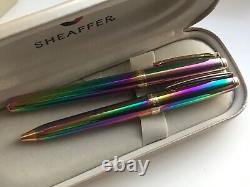 Notre Vintage Sheaffer Prelude (9050) Set de stylos à plume et à bille, Rainbow Plasma/GT, pointe moyenne