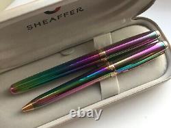 Notre Vintage Sheaffer Prelude (9050) Set de stylos à plume et à bille, Rainbow Plasma/GT, pointe moyenne